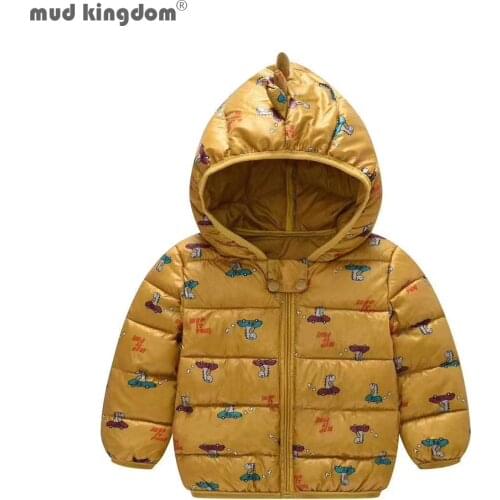 Mudkingdom Toddler Boys Puffer Jackets Autumn Winter Long Sleeve Hooded Dinosaur Children Outerwear Coats Kids Clothes