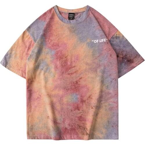 Summer Trendy Tie-dyed Five-and-a-half Sleeve Mens Loose Loose Instagram Trend Couple Tops
