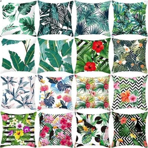 Summer Tropical Plants Decorative Pillowcase Green Leaves Throw Pillow Case Polyester Printing Pillow Cover kussensloop ZT227