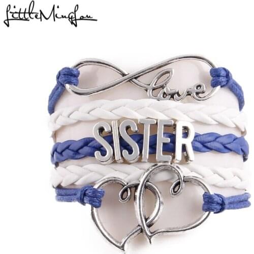 Little Minglou 6 colors Infinity love sister bracelet heart charm leather bracelets & bangles for women jewelry sister gift