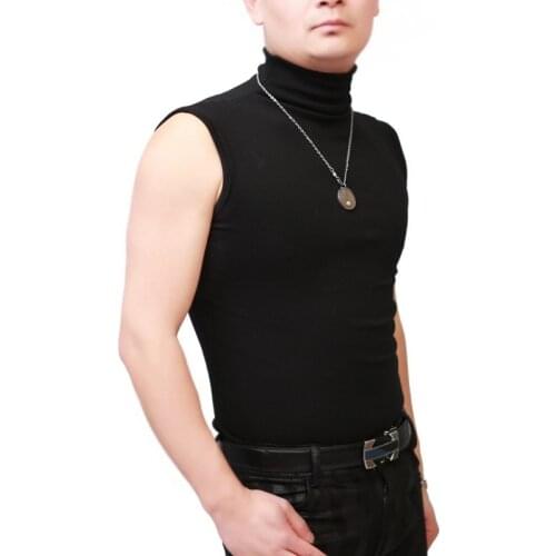 Men Sexy Turtleneck Tops Sleeveless Corset Tight Vest Slim Bottom Shirts Male Tanks Tops Stage Wear Night Club Costume