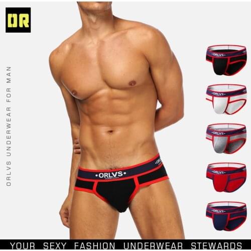 ORLVS mens underwear cotton breathable low waist sexy hip briefs mens underwear