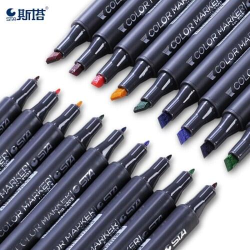 STA 3203 Art Markers Set Brush Pen Sketch Alcohol Based Oily Markers 30/36/40/48/60/80/128/201 Colors Dual Head Manga Drawing