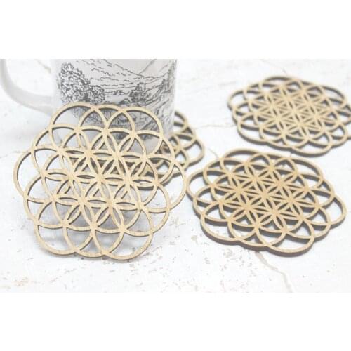 Flower of Life Foundations Sacred Geometry Laser Cut Coasters Set of 4