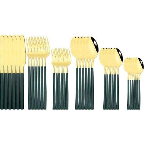 36Pcs Stainless Steel Cutlery Set Green Gold Dinnerware Set Knife Dessert Fork Tea Spoon Tableware Western Home Kitchen Flatware