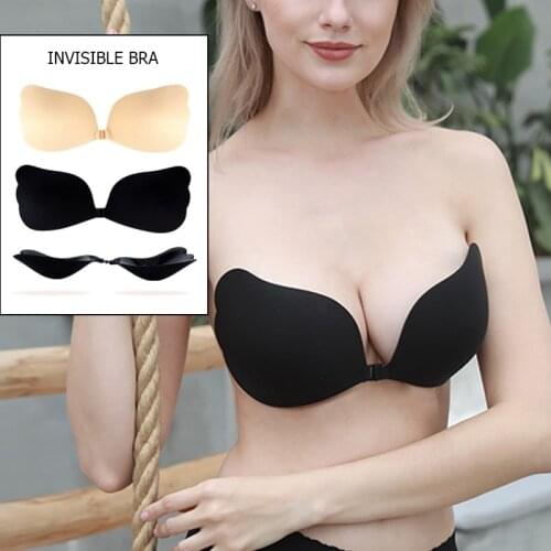 Invisible Push Up Bra Reusable Bust Nipple Cover Pasties Stickers Women Backless Strapless Seamless Bra Front Closure Bralette