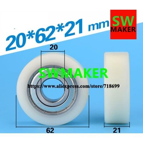 Nylon bearing, pulley package, plastic wrapped roller, 6204zz bearing, inner diameter 20mm, flat wheel 20*62*21mm