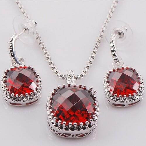New Garnet Woman 925 Sterling Silver Crystal Pendant Earrings TT437