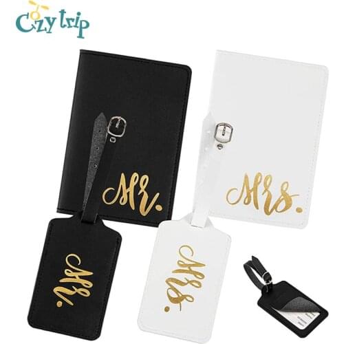 Honeymoon Passport Cover Set Mr and Mrs Slim Waterproof Passport Case Holder with Travel Luggage Tags for Couples Wedding