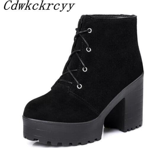 Autumn and winter New style Top layer leather Retro High-heeled Anterior lace Female boots Cashmere Keep warm Martin boots 34-43