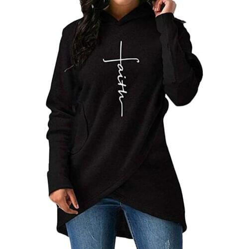 Autumn Winter Women Irregular Hem Hoodie Sweatshirt Cross Embroidery Pullover Spring Autumn Casual Hoodies Sweatshirt Tops
