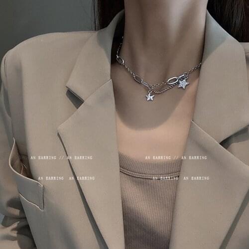 Trendy Titanium Steel Zircon Star Pendant Necklace for Women Men Hip-hop Personality Fashion Temperament Hip Hop Punk Jewelry