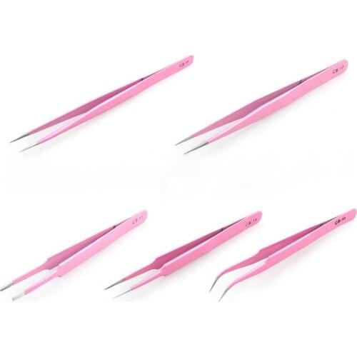 Eyelash Extension Straight Bend Tweezers Stainless Steel Macaron Candy Pink Anti-Static Eye Lashes Nipper Beauty Tool 5