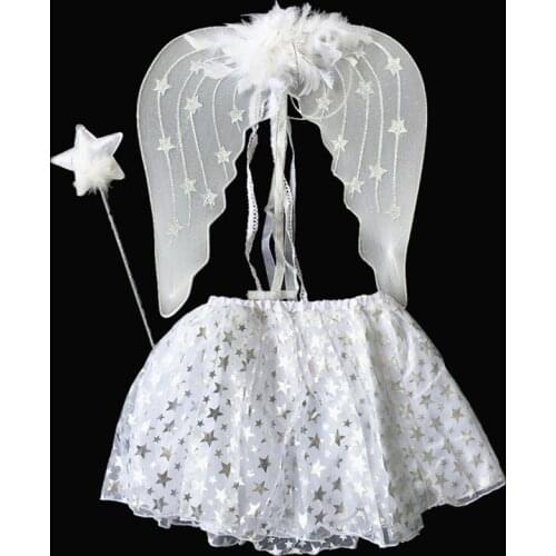 Princess 3 Piece Butterfly Wing Wand Tutu Skirt Christmas Halloween Cosplay Costume For Fairy Girls Kids 3-8 Years