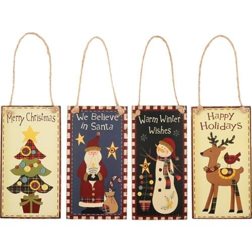 Merry Christmas Rectangle Wood Plaque Sign Xmas Home Party Wall Hanging Board