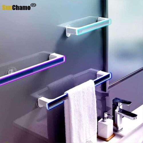 Self-adhesive Towel Holder Rack Wall Mounted Towel Hanger Bathroom Towel Bar Shelf Roll Holder Hanging Hook Bathroom Organizer