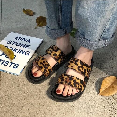 Women Beach Sandals Leopard Style Girls Summer Shoes Platform Slippers Slip On Ladies Fashion Slides Female Flat Sandals