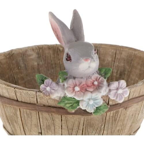 Resin Gray Rabbit Cactus Succulent Plant Flower Bed Pot Box Garden Planter