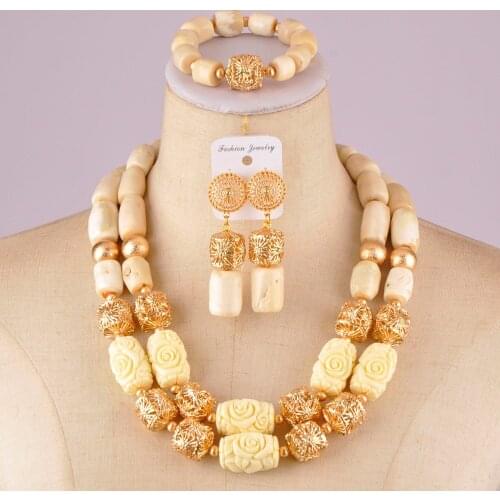 Stylish white nigerian coral beads african necklace coral jewelry set C21-27-04