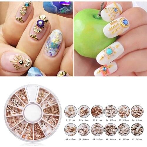 Rose Gold Nail Decoration Holographic Grey Matte Acrylic Rivet 3D Line Round Square Triangle Mixed Nail Studs Decorations