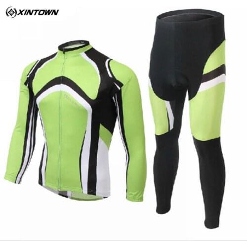 XINTOWN Mens Team Cycling Jerseys Bike Wear Padded Pants Ropa Ciclismo Suit Sets Clothing Antumn Green S-4XL