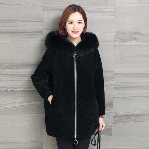 Winter Real Coat Women Jacket Hooded Fox Collar Sheep Shearing Wool Fur Coats Korean Chaquetas Mujer 2020 224