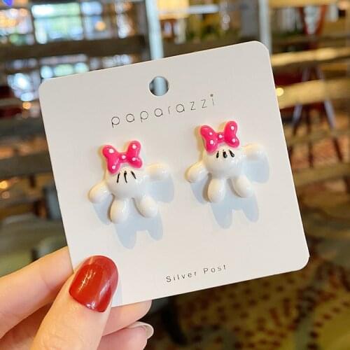 Anime Palm Stud Earrings For Women Korean Charm Cute Bowknot Jewelry 2021 New Cartoon Gift Trend Party Accessories Wholesale