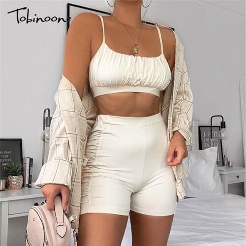 Tobinoone Fashion 2020 Rompers Womens Jumpsuit Sleeveless pleated overalls Sexy Hot Fitness Workout Playsuits Bodycon outfits
