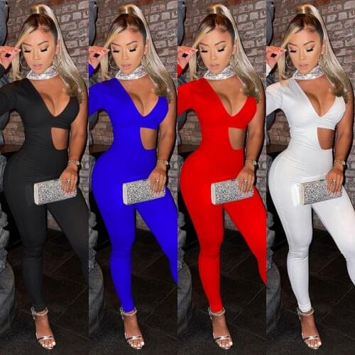 Echoine Sequin Patchwork Jumpsuit Sexy One Shoulder One Sleeve Strap Rompers Elegant Bodycon Skinny Bodysuit Party Clubwear