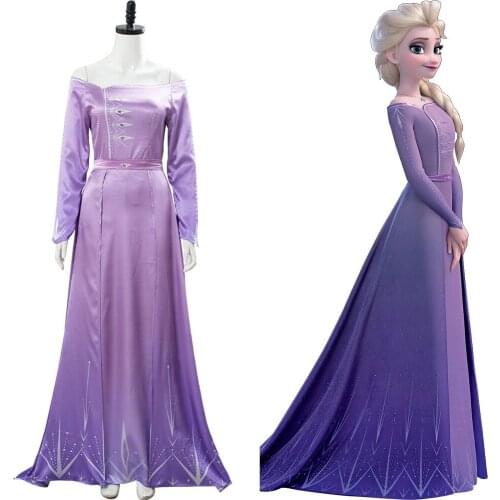 Fast Delivery Elsa Dress Cosplay Costume Women Suspender skirt Girl Pajamas Bedroom Violet Gown Nightgown girl princess dress