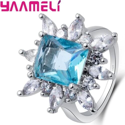 925 Sterling Silver Geometric Big Luxury Cubic Zirconia Finger Ring Fashion Wedding Rings For Women Birthstone Jewelry