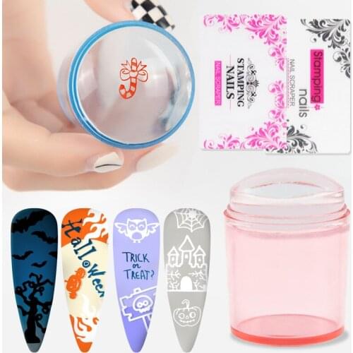 Buy In Bulk Pay One Shipping Fee ONLY) 1 Piece Silicone Nail Art Stamp Scraper Set with Cover Transparent Transfer Printing