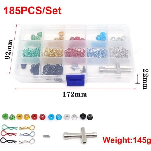 185PCS/Set RC Car Metal Body Clip R Pin M4 Nut Bolt Tool Box for SCX10 Wraith Traxxas TRX4 TRX6 HSP HPI Redcat CC01 Spare Parts