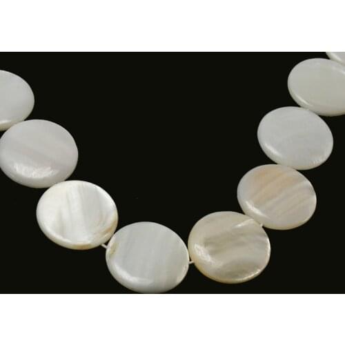20pcs White Round Flat shape Natural Freshwater Shell Beads MOP Beads Fit Bracelets Necklaces Jewelry DIY Craft For Female Gift