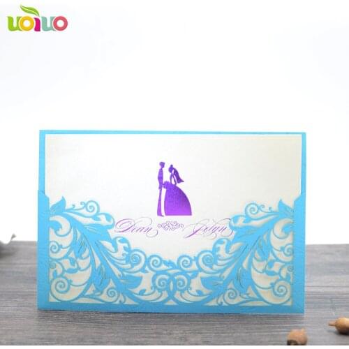 50pc blue Hollow Rose Deasign Wedding Invitation Card,Wedding Favors The Wedding Day couple Invitation Card