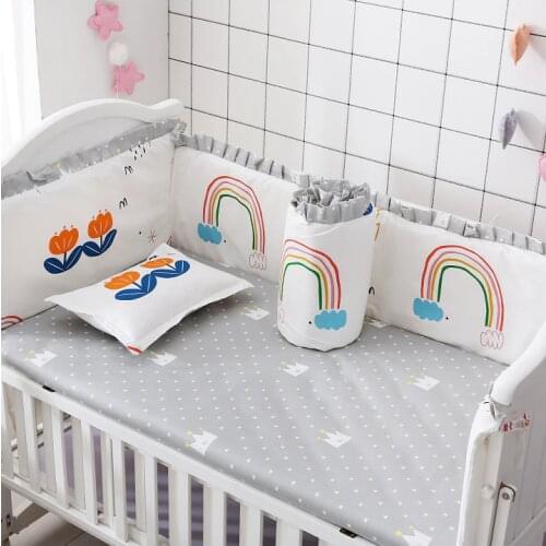 Newborn Baby Crib Bumper Pads Cot Cotton Crib Bumper Unisex Breathable Baby Bumpers Padded for Baby Crib Baby Bedding Sets 6PCS