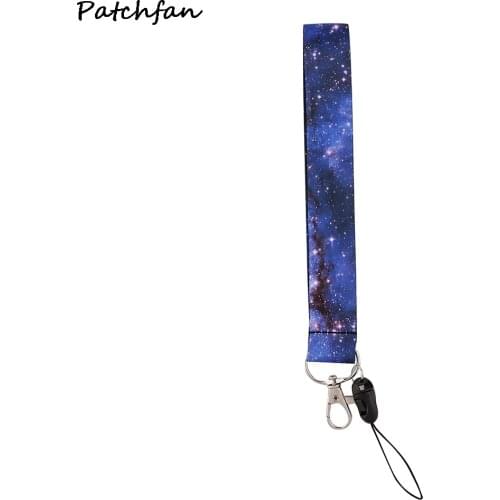 AD857 Patchfan Starry sky Printed Keychain Wristlet For Key Chain Lanyard Hanging Strap Key Rings Charms DIY Jewelry Accessory