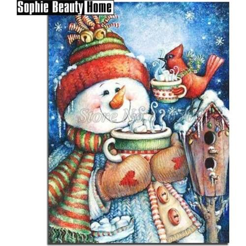 Diamond Mosaic Diamond Embroidery Cross Stitch Cartoon Snowman&Bird 5D Diamond Painting Full Rhinestones Christmas Gift 18A178