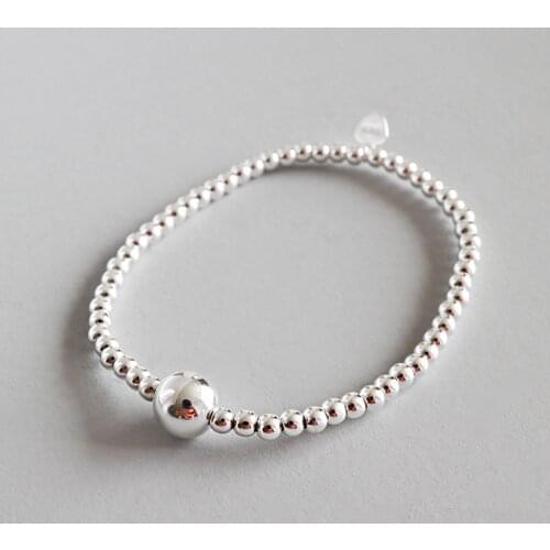 925 Sterling Silver Ball Beads Charm Bracelet for Women Men Jewelry Wedding Birthday Gift Beaded Stacking Stretch Yoga Bracelet