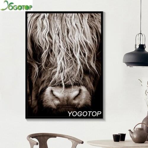Black and White Highland Cow Wall Art Abstract Diy Diamond Painting Shaggy Yak Cow Animal 5D Drill mosaic Embroidery Bull YY2247