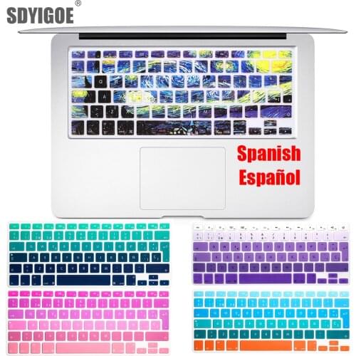 Spanish Colorful keyboard Protective Film For Mac Book pro 13air 15 Retina A1466 A1502A1398A1278 EU Silicone Keyboard Cover Skin