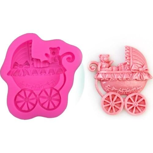 DIY Pram Stroller Silicone Cake Mold Modeling Fondant Cake Decorating Tools Chocolate Candy Pudding Baby Carriage Mould E520