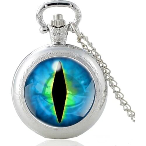 Doll Eyes Design Silver Vintage Quartz Pocket Watch Charm Men Women Unique Glass Dome Pendant Necklace Hours Clock Gifts