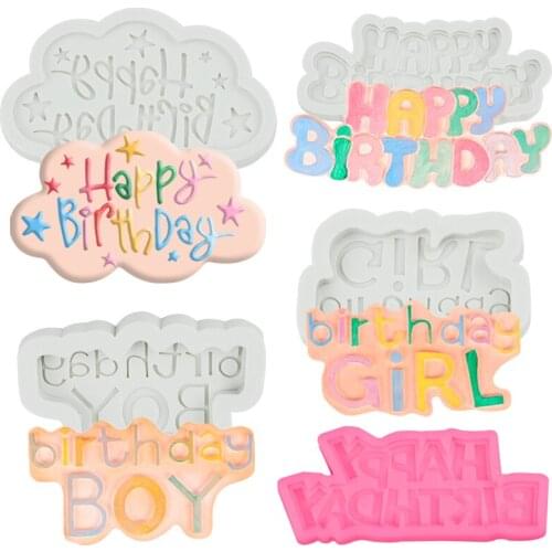 1Pcs Happy Birthday Letter Cookie Mold 3D Silicone Chocolate Fondant Cake Mould For Boy Girl Birthday Cake Decor DIY Baking Tool
