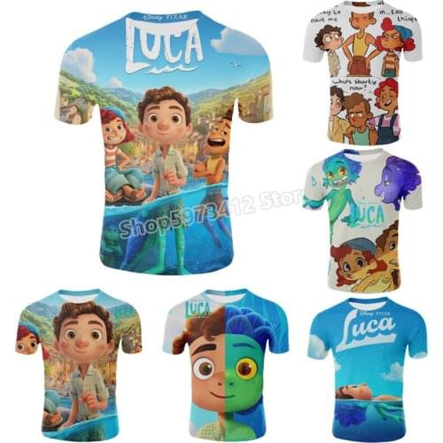 Disney Pixar Luca Cute Children 3D Cartoon Printed T Shirt Kids Tops Anime Figure Shirts Summer Short Sleeve Birthday Gifts