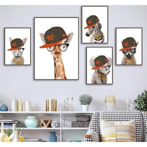 Cartoon Giraffe Zebra Elephant Raccoon Rabbit Wall Art Canvas Painting Nordic Posters And Prints Wall Pictures Kids Room Decor