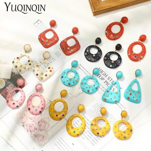 Geometric Acrylic Large Long Drop Earring Trendy 2021 Colorful Chic Korea Earrings for Girls Big Korean Crystal Fashion Jewelry