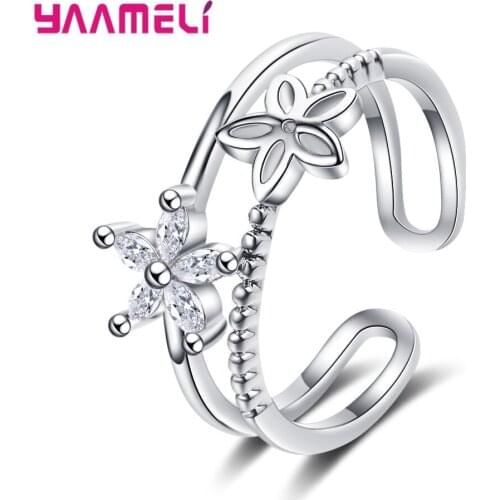 Elegant Trendy 925 Sterling Silver Adjustable Size Finger Ring Cubic Zirconia Wedding Engagement Ring For Women Girl Jewelry