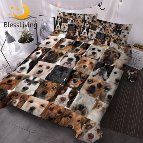 BlessLiving Puppy Dogs Comforter Cover Grids 3D Queen Bedding Set Collage of Dog Bed Cover Cartoon Kids Bed Set 3-Piece Edredom