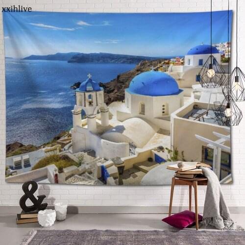 Beautiful And Romantic Greek Aegean Sea Custom HD Tapestry For Carpet Travel Mattress Wall Carpets Art Home Decor 100x150cm